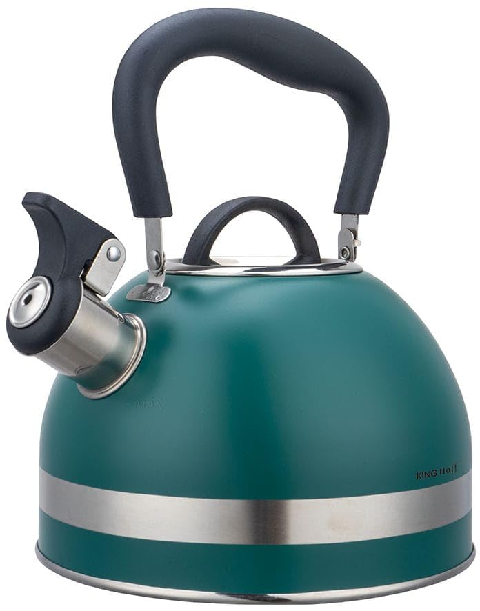 Kinghoff KH-1855 - Hervidor de agua (1,8 L, acero inoxidable, inducción, pequeño hervidor de flauta, con mango plegable, hervidor de agua para todas las placas de cocción, hervidor de agua para todas