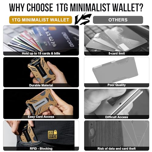Image of 1T Tactical Minimalist Slim Wallet with Moeny Clip, Front Pocket RFID Blocking Wallet Cash Holder, Versatile Credit Card Orgainzer, ID Card Badge Holder for Men, Brown, One size, Tactical