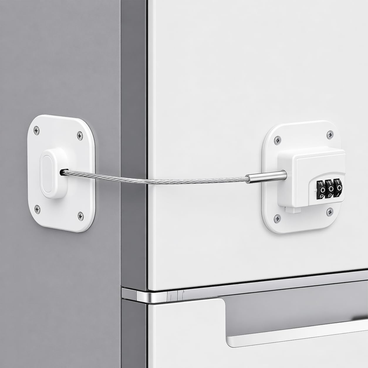 Fridge Lock, 3-Digit Password Refrigerator Lock No Drilling Child Safety Cabinet Locks Protect Children and Prevent Theft for Freezer Door File Drawer Cabinet Cupboard Windows (Square (White))