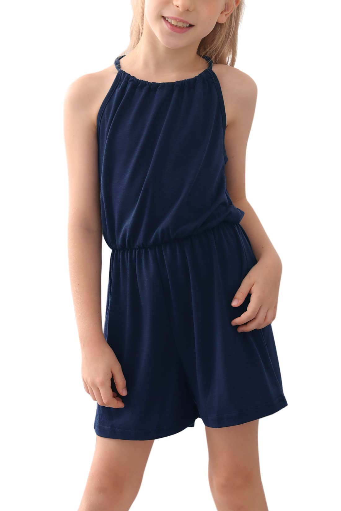 GORLYA Girls Jumpsuit Sleeveless Halter Neck Casual Short Rompers Outfits for 4-14T