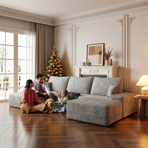 Image of Boneless Couch, Modular Sectional Couches for Living Room, U-Shaped Cloud Couch Sofa with Deep Seat, Fluffy Corduroy Upholstered Corner Sofa