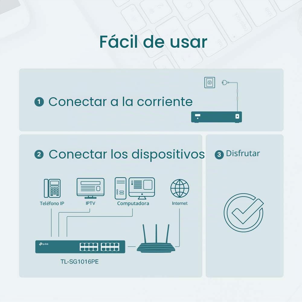 TL-SG1016PE Gestionado Gigabit Ethernet (10/100/1000) Energía sobre Ethernet (PoE) Negro Switch | 8 puertos PoE+ de 150 W, Plug & Play, metal resistente con puertos blindados, QoS, VLAN, IGMP LAG, ayuda gratuita de expertos