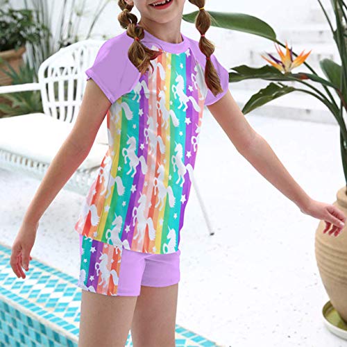 AIDEAONE Girls Rash Guard Swimsuit Short Sleeve Two Piece Bathing Suit Size 3-12T2