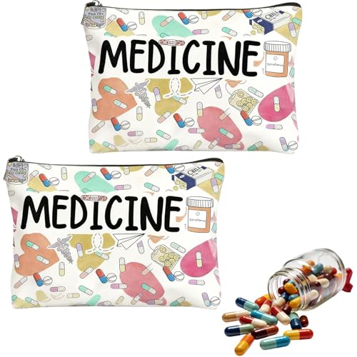 2 Pack Travel Medicine Bag 23cm x 17cm Waterproof Zippered Medication Bag Organizer Pouch Portable Medical Storage Pouch for Pills Medicine Bags for Travelling Home Camping & Hiking