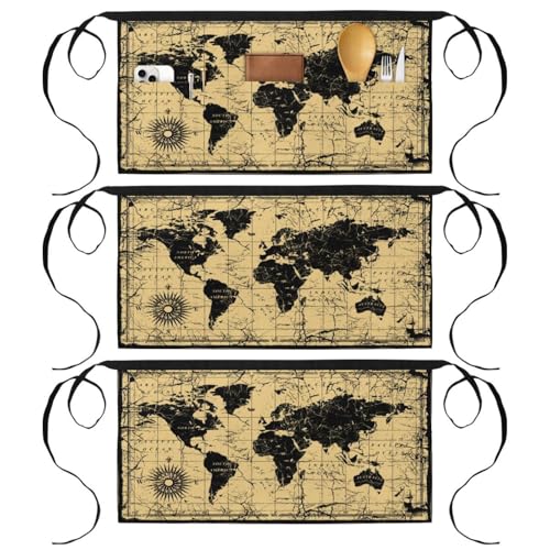Tablier de cuisine avec 3 poches pour pâtisserie et bistro multicolore x3