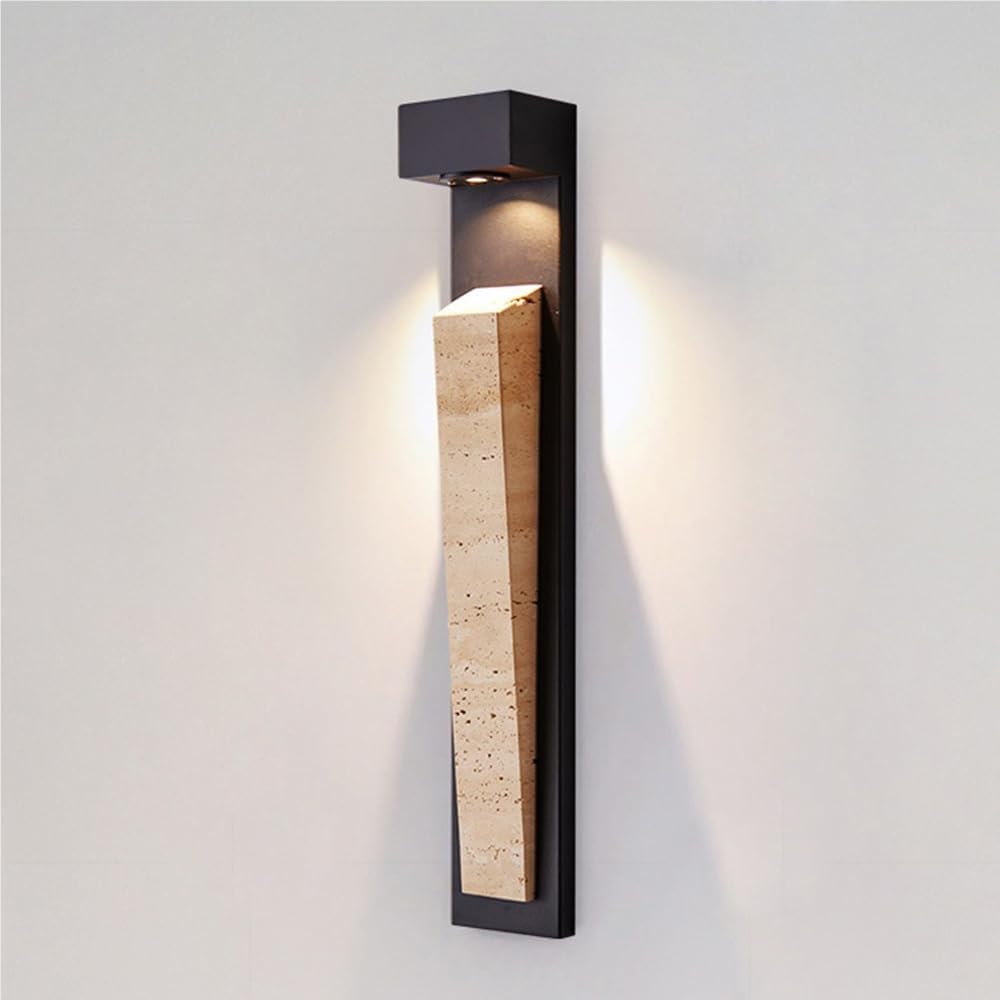 ITOSUI LED Outdoor Wall Light, Natural Yellow Travertine Wall Mounted Lighting Fixture, Modern Waterproof Exterior Wall Lamp for Patio, Porch, Column & Architectural Garden Decor