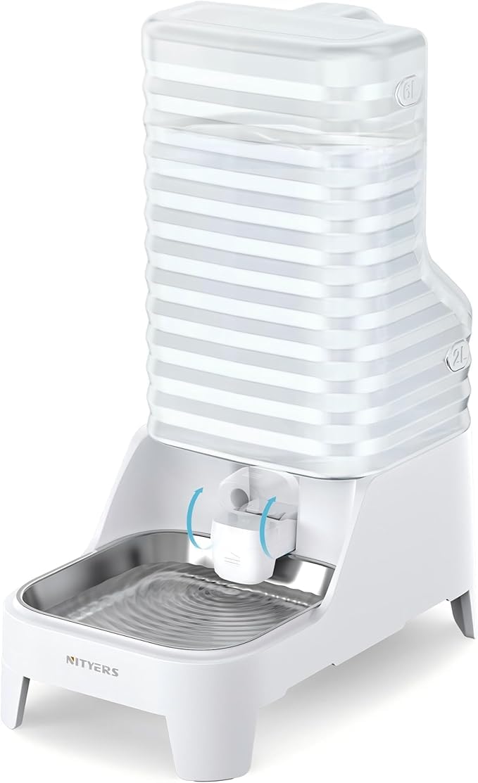 Distributeur Eau Chat et Chien, Capacité 6L avec Poignée, Abreuvoir à Gravité à Soupape d'Arrêt Brevetée, Bol Inoxydable Amovible, Nettoyage Facile, sans BPA