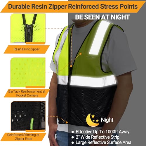 Image of AYKRM 2 Pocket Mesh High Visibility Reflective Safety Vest for men & Women ANSI /ISEA 107 Standards