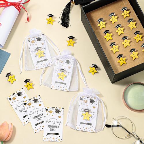 Image of Bucherry 90 Pcs Graduation Gifts Smile Lapel Pin Graduation Cap Pocket Token Inspirational Cards Organza Bag (Cute Style)