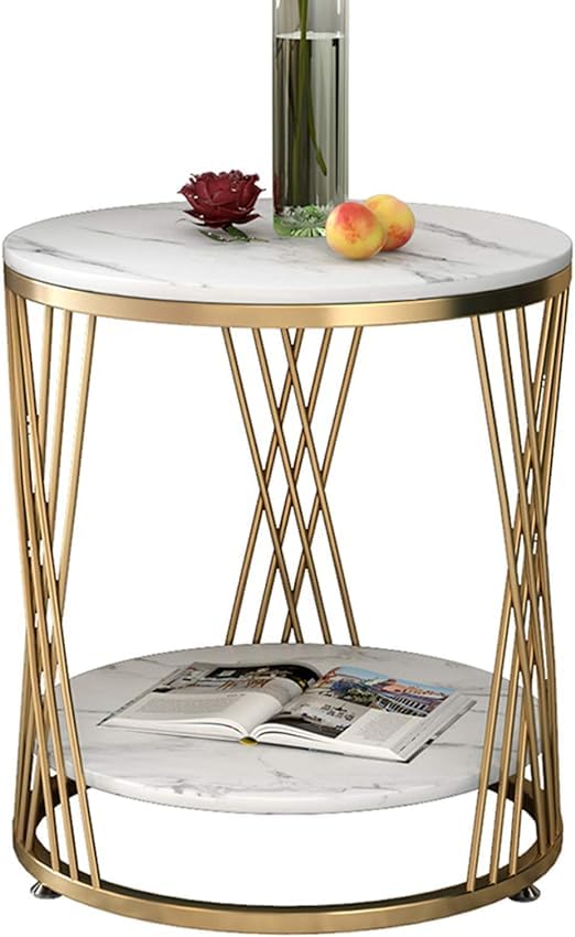 GenericDecoration Crown Round Coffee Table End Table Metal Sofa Side Tables, Small Creative Corner Table for Living Room Balcony Bedroom Nightstand Home Décor Furniture (Golden White)