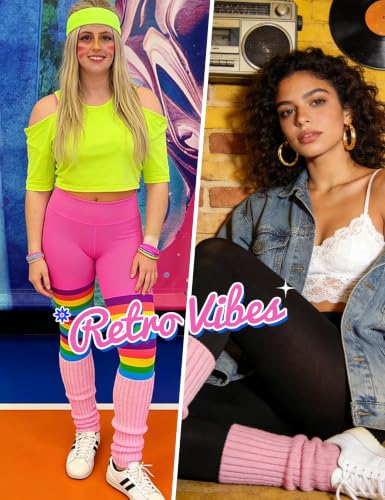 Image of Women Juniors Knitted Leg Warmers 16 inch Neon Colors Dance Halloween Accessory | 80s Party,Yoga Sports Fitness,Warm and Cozy,One Size Fits Most