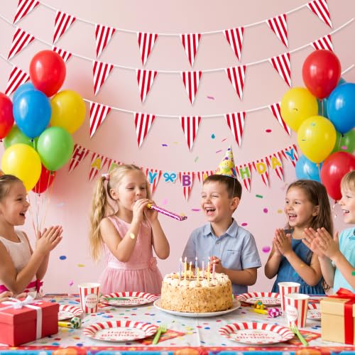 Image of RUBFAC 850ft 600pcs Red White Striped Pennant Banner