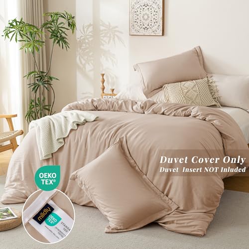Image of MILDLY Super Soft Duvet Cover - 100% Microfiber Polyester Rugby Tan Comforter Cover Set 3 Pieces with Zipper Closure & Corner Ties (No Comforter) | Washed Microfiber Cotton-Like, Breathable Comfort, Hidden Zipper, Corner Ties, OEKO-TEX Certified, Fade Resistant