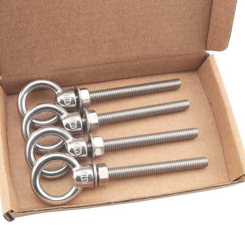 Image of 4PCS 316 Stainless Steel Screw Eye Bolts 1 /4 x 2 M6 Heavy Duty Extended Threaded Eye Bolt Suitable for Workshop Garage Home Garden Hanging Outdoor Sunshades
