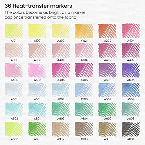 Arteza Heat Transfer Fabric Markers, 36 Colors, Fade-Resistant Heat Transfer Ink, Smooth-Flow Fine 2.33-Mm Tip, For Polyester And Cotton Garments #TOP1