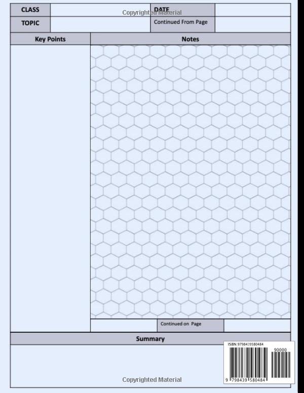 Cornell Hexagonal Graph Notebook: Cornell Note Taking System with Hexagonal Graph Paper, Large (8.5"x11") , 120 Pages, for Organic Chemistry Students image 3
