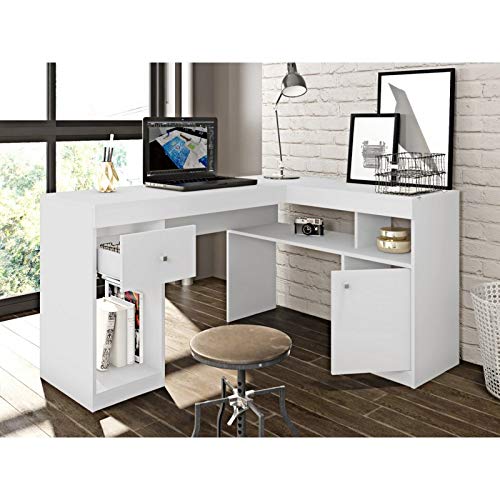Caemmum Bureau d'angle Blanc avec Caisson et Rangements