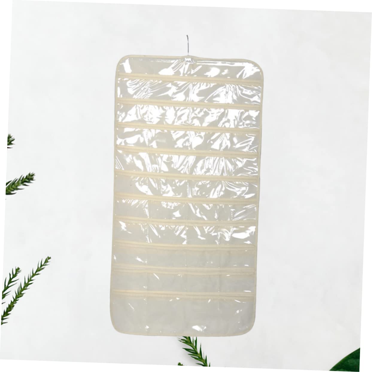 OKUMEYR Dual Sided Wall Hanging Storage Bag Nonwoven Fabric Organizer with Transparent PVC Mini Pockets for Jewelry and Sundries Space Saving Design for Closet and Door Use Beige