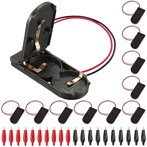 DAOKAI 10 piezas CR2032 Soporte de batería 2 celdas 6V Botón Soporte de batería Botón de botón Soporte de batería Interruptor de encendido-apagado Soporte de batería 15 cm Cable de plomo Cover