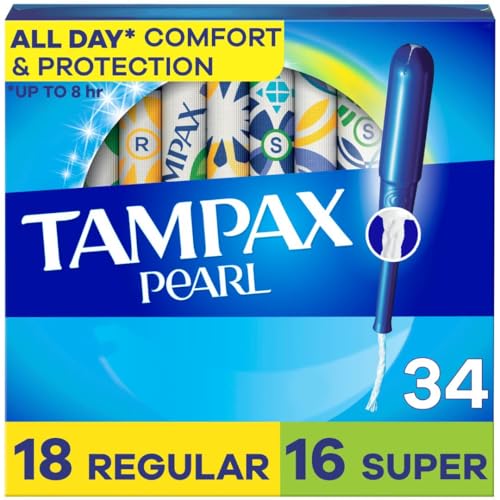 Tampax Pearl Tampons for Women Multipack, with LeakGuard Braid, Regular/Super