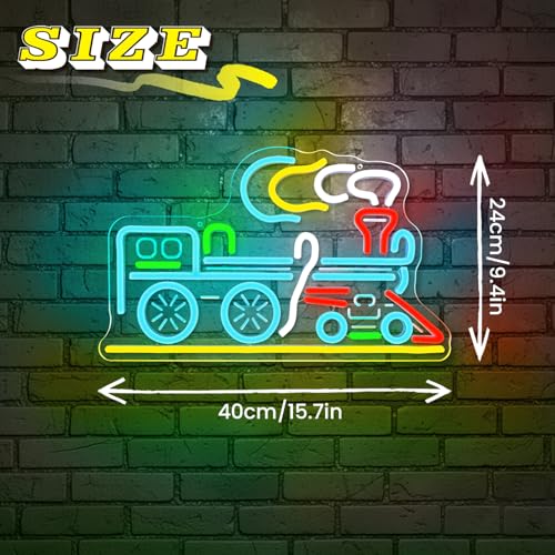 Image of Train Neon Sign for Wall Decor, LED Train Light with Dimmer Switch, USB Powered Neon Lights for Kids Room, Bedroom, Game Room, Railway Lover Gift Decor