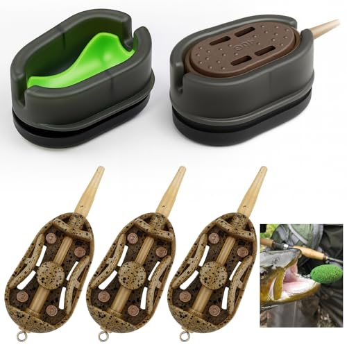 DONQL 3PCS Inline Method Feeders Carp Fishing Method Feeder Set 40/50/60g Groundbait Sinker Cages with 1 Release Rubber Mould Carp Fishing Tackle for Fishing Bait Holder Tool Coarse Fishing