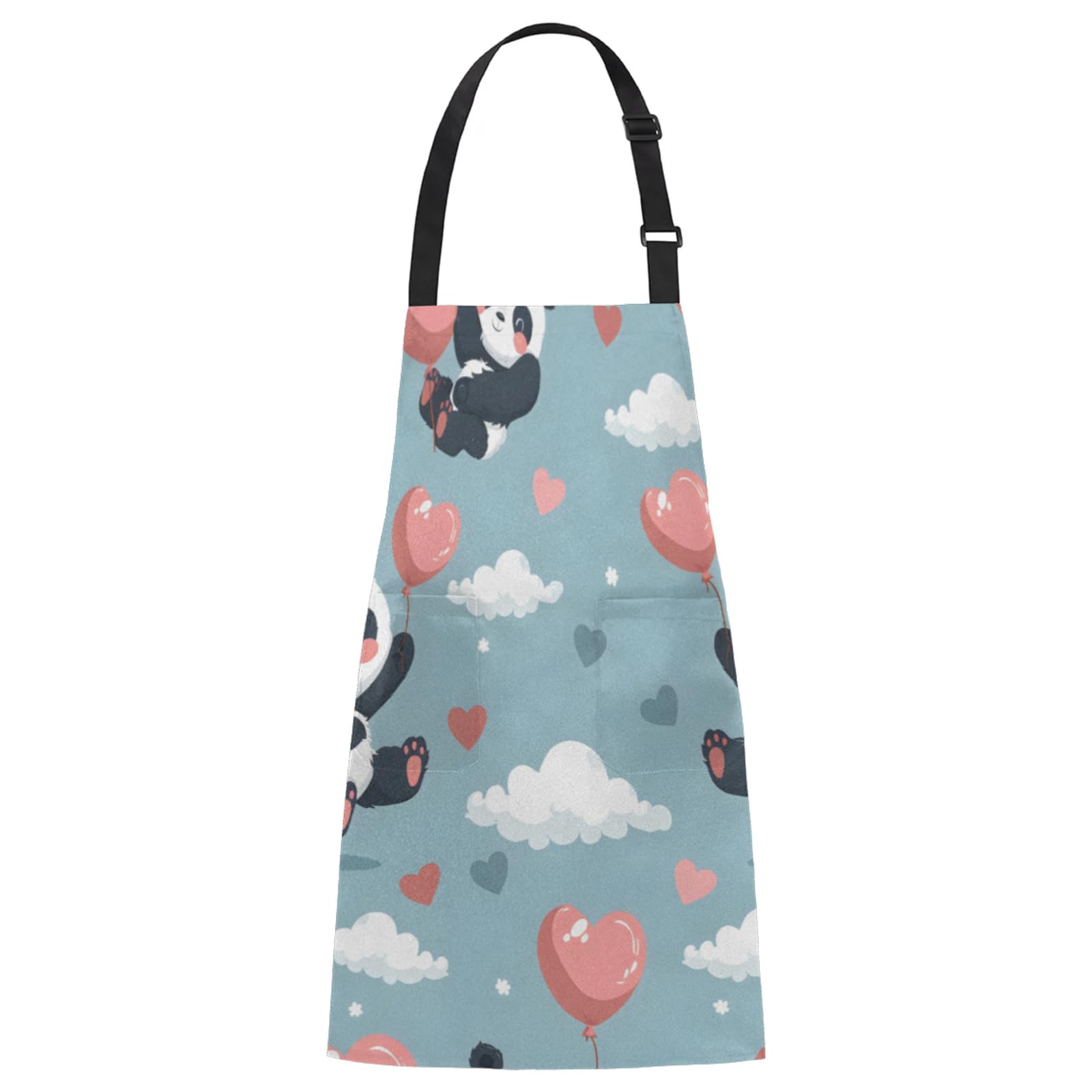 Aglebo Panda Cloud Love Chef Apron with Pockets Adjustable Shoulder Strap Waterproof Cooking Apron for Kitchen Baking Gardening Pottery Painting