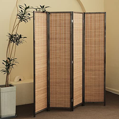 Furnnylane 4 Panel Bamboo Room Divider and Folding Panel Screen,Bamboo Panel Divider for Room...