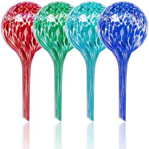 Bvrbaory Plant Watering Globes,Colorful Hand-Blown Glass Watering Bulbs,Small Self Watering Globes Inserts for Indoor & Outdoor Plants,Support Plant Health,Plant Watering Devices(4 Pcs)