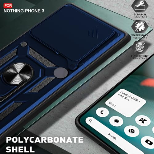Image of AESTMO Tough Armor Nothing Phone 3 Bumper Back Case Cover | Ring Holder & Sliding Camera Shield Cover | 360 Degree Protection Back Case Cover for Nothing Phone 3 (Blue)