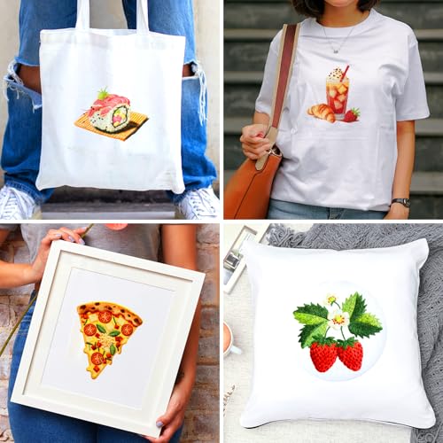 Image of BEUNITONE 4 Set Strawberry Embroidery Kit with Hoops for Adult Beginners | Food /Drink Needlepoint Craft Kits Complete DIY Handmade Cross Stitch Set with Pre-Printed Designs for Home Decor 20x20cm
