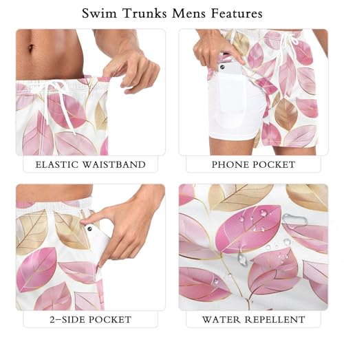 xigua Leaves Mens Swim Trunks with Liner, 5 inch Quick Dry Mens Boardshorts for Beach3