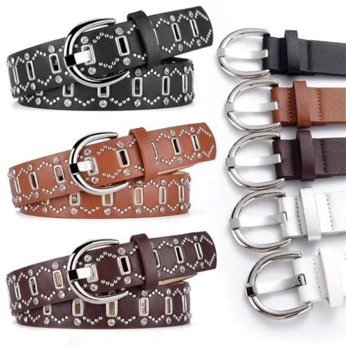 Women Men 108Cm PU Leather Material Silver Metal Pin Buckle Rivet Decoration Dress Jeans Style Fashion Belt2