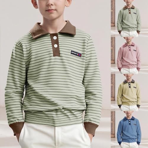 Boys Button Up Golf Shirts Long Sleeve Loose Striped T-Shirt Kids Casual Pullover School Uniform Tops for Girls 2-14 Years2