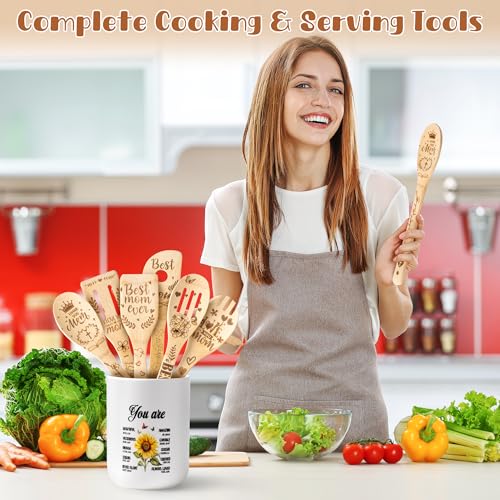 CJiangpo-Mom-Cooking-Utensils-Set-Sunflower-Ceramic-Utensil-Holder-with-6-Wooden-Spoons-Spatulas-Set-Sunflower-Kitchen-Decor-Cooking-Tools-Kitchen-Gifts-for-Mom-Christmas-Christian-Gifts-for-Women