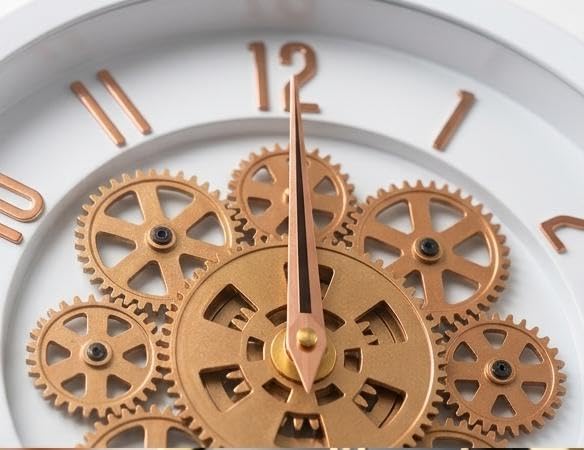Image of Moving Gear Wall Clock, Round, Gold and Rose Gold Finish, Options (NEW White, Set of 1 Clock)
