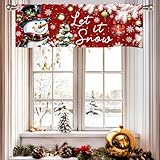 SIOQCKIS Snowman Christmas Curtains Valance, Window Valance Curtains, Christmas Decorations Red Kitchen Window Decor Holiday 51x18 in