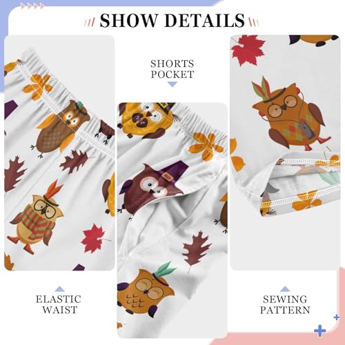 Autumn Maple Leaf Owl Boys Long Pants Soft Trousers Elastic Waist Kids Lounge Bottoms with Pockets S-XL4