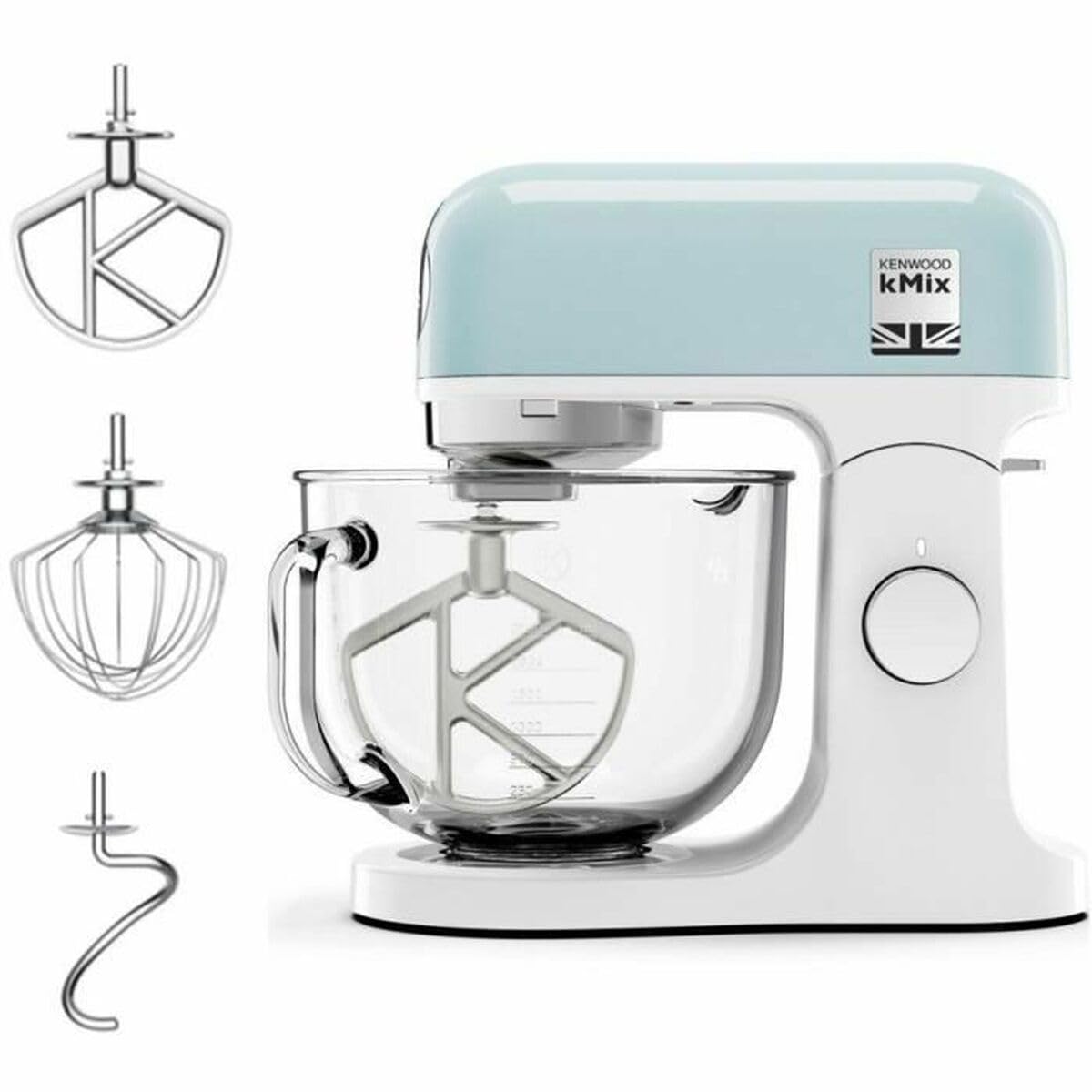 Kenwood KMX745APB kMix Robot pâtissier avec bol en verre 5L, fouet K en acier inox et accessoire de pétrissage, idéal pour pâtisserie