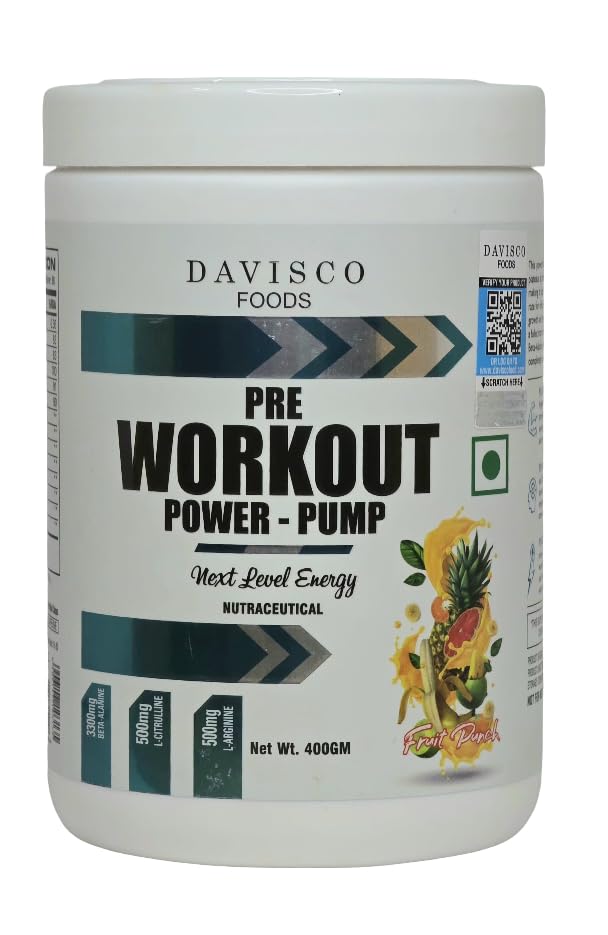 Image of Davisco Foods Pre Workout PUMP Get Next Level Energy, Strength & Endurance 80 Serving Pre Workout Focus, Strength, Energy and Extreme Muscle Pump (400 g, Fruit Punch)
