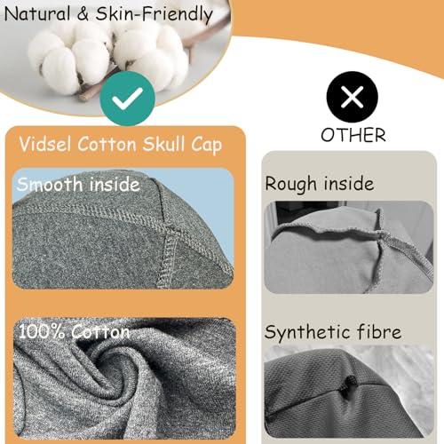 Image of vidsel 100% Cotton Skull Caps for Men Women Breathable Night Cap Sleep Hats Soft Lightweight Running Beanie Helmet Liner