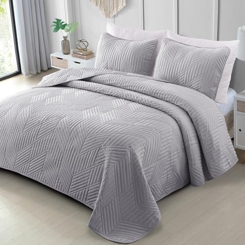 Exclusivo Mezcla Couvre-Lit Matelassé - Léger, Doux et Moderne Géométrique, pour Toutes Les Saisons, 260x280 cm, Gris Clair (1 Dessus de Lit et 2 Taies...