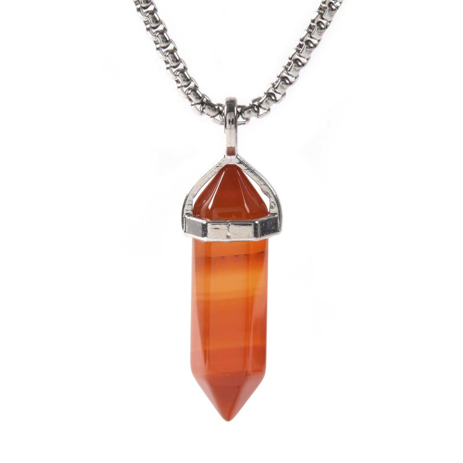 Heated Red Agate Gemstone Hexagonal Pointed Reiki Chakra Chain Necklace 20" High-Grade Iron Gift Box