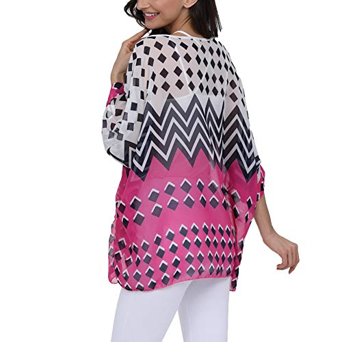 Image of Ckikiou Plus Size Batwing Flowy Semi Sheer Chiffon Blouse Tunic for Women Summer Floral Print Boho Beach Cover ups