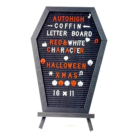 Coffin Letter Board with White & Red Changeable Characters and Emojis - Gothic Halloween Decor Message Board for Home,Office,Bistro Cover