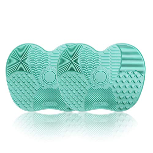 2 Packs, Makeup Brush Cleaning Mat, Silicone Makeup Brush Cleaner, Makeup Brush Cleaning Pad and Scrubber with Suction Cup, Portable Washing Tool for Makeup Brushes(Green)