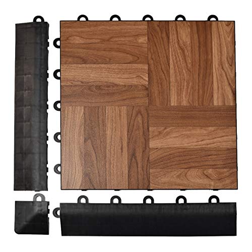 Greatmats Max Tile Wood Grain Interlocking Tiles For Basement, 20 Pack (Dark Oak Parquet) #TOP2