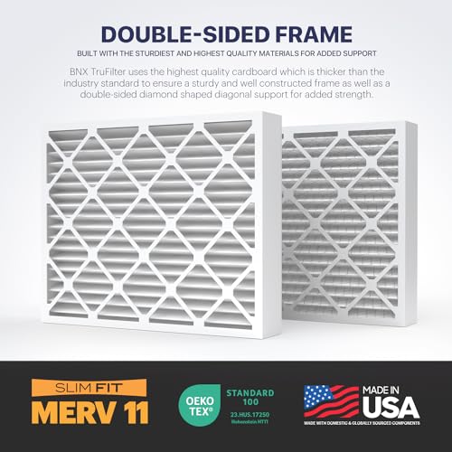 Image of BNX TruFilter 20x25x4 (19.5'' x 24.5'' x 3.63'' Slim Fit) MERV 11 Air Filter 2-Pack - MADE IN USA - Air Conditioner Furnace Filters HVAC AC Furnace Filters for Allergy Dust, Pet, Mold, MPR 1200 FPR 7