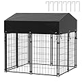 Large Outdoor Dog Kennel Crate: Heavy Duty Pet House Cages, Wire Outside Walk In Chicken Run Cage Coop with UV-Resistant Waterproof Canopy Roof Cover and Stakes (127x120x134cm)