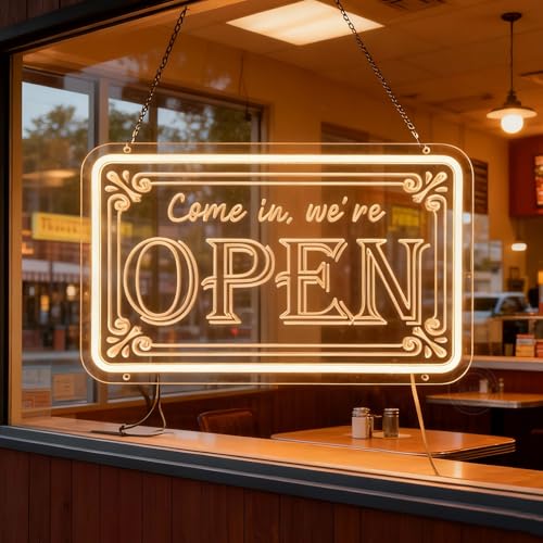 Image of Planzo Open Neon Sign LED Light Business Restaurant Shop Bar Wall Decor USB | Open Advertisement Board, Cafe Beauty Salon Office Spa Hotel Club Wall Sign Decor, Window Display, 15.75 inchx9.65 inch Indoor